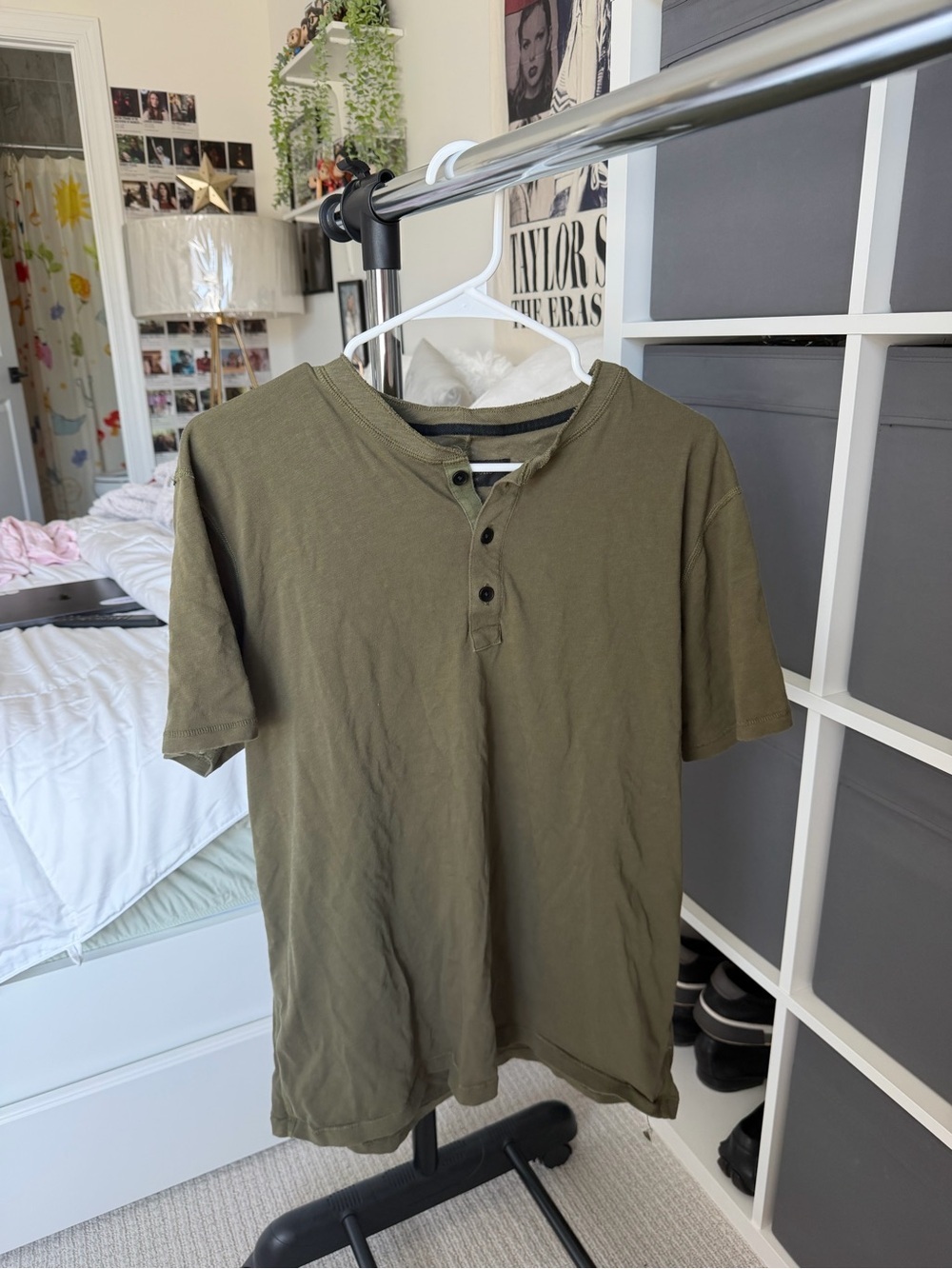 Rag & Bone Slub Jersey Short Sleeve Henley In Dark Army Size XL - Picture 2 of 4